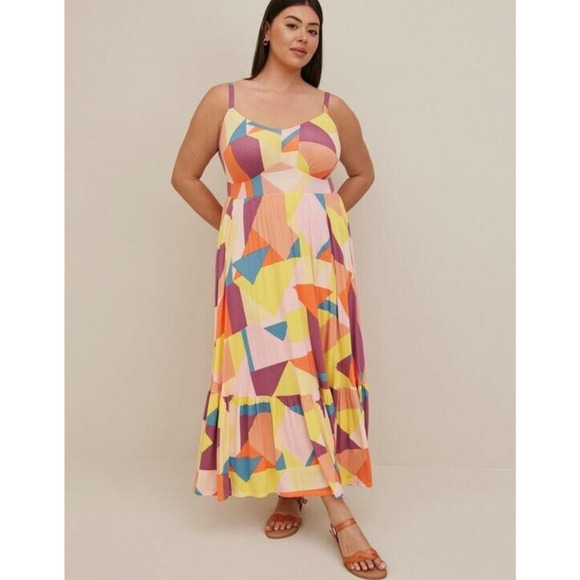 Torrid 0 / 12 Maxi Dress Flowy Summer Soft Tiered Pastel Sleeveless Stretch Midi - Picture 1 of 11